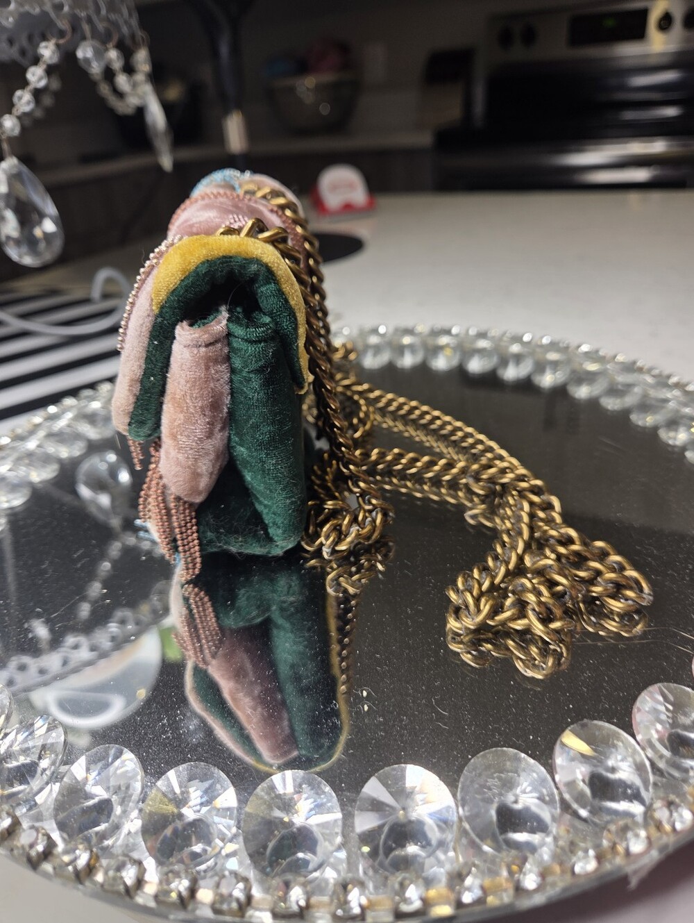 Kurt Griger Mini Fringe Velvet Beaded Chain Shoulder Bag Rare - Picture 7 of 14